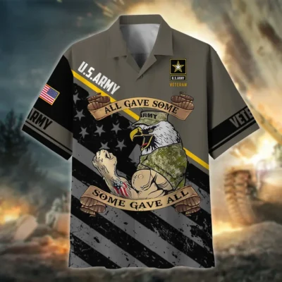 U.S. Army Veteran All Over Prints Oversized Hawaiian Shirt Army Retirees Patriotic Clothing For Veteran Events