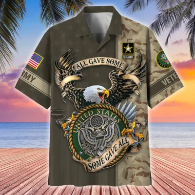 U.S. Army Veteran All Over Prints Oversized Hawaiian Shirt Army Retirees Respectful Attire For Army Service Members