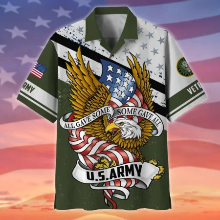 U.S. Army Veteran All Over Prints Oversized Hawaiian Shirt Army Veteran Uniform Patriotic Attire For Military Retirees