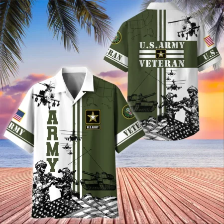 U.S. Army Veteran All Over Prints Oversized Hawaiian Shirt Army Veteran Uniform Respectful Attire For Army Service Members