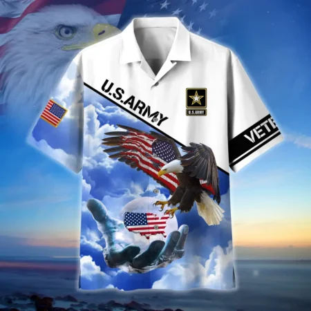 U.S. Army Veteran All Over Prints Oversized Hawaiian Shirt Army Veteran Uniform Respectful Attire For Army Service Members