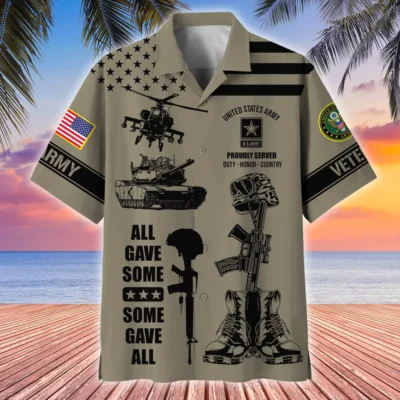 U.S. Army Veteran All Over Prints Oversized Hawaiian Shirt Military Inspired Patriotic Attire For Military Retirees