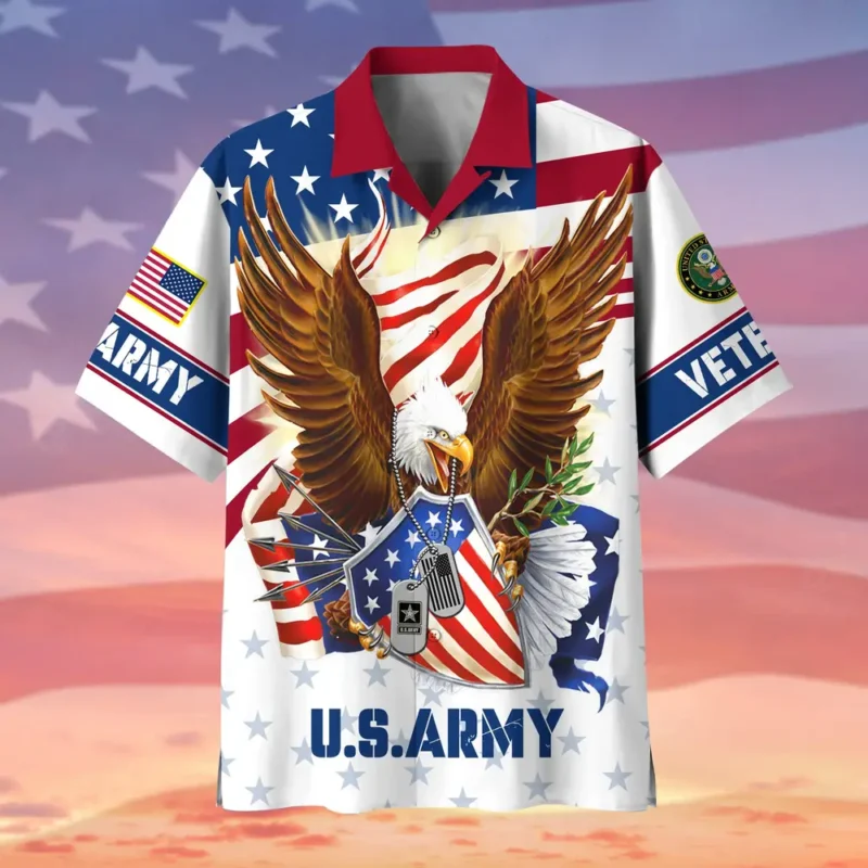 U.S. Army Veteran All Over Prints Oversized Hawaiian Shirt Military Inspired Patriotic Attire For Military Retirees