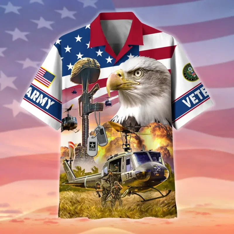 U.S. Army Veteran All Over Prints Oversized Hawaiian Shirt Military Inspired Patriotic Clothing For Veteran Events