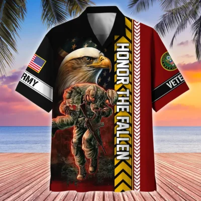 U.S. Army Veteran All Over Prints Oversized Hawaiian Shirt Military Inspired Respectful Attire For Army Service Members