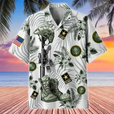 U.S. Army Veteran All Over Prints Oversized Hawaiian Shirt Patriotic Retired Soldiers Army Veteran Apparel