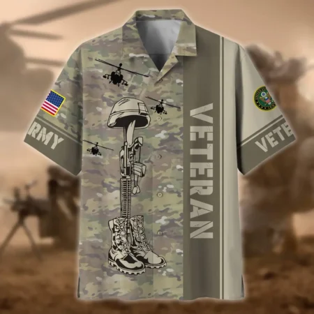 U.S. Army Veteran All Over Prints Oversized Hawaiian Shirt Patriotic Retired Soldiers Army Veteran Apparel