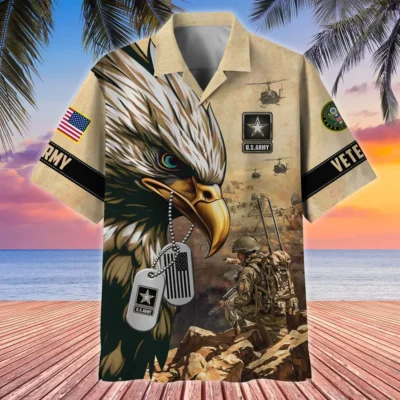 U.S. Army Veteran All Over Prints Oversized Hawaiian Shirt Patriotic Retired Soldiers Military Inspired Clothing For Veterans