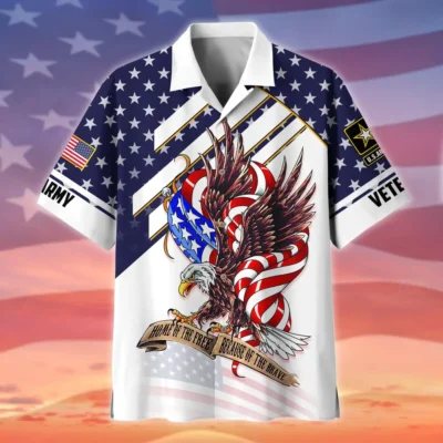 U.S. Army Veteran All Over Prints Oversized Hawaiian Shirt Patriotic Retired Soldiers Military Inspired Clothing For Veterans