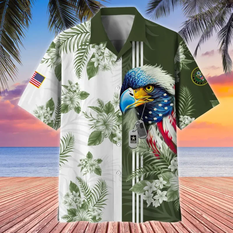 U.S. Army Veteran All Over Prints Oversized Hawaiian Shirt Patriotic Retired Soldiers Military Inspired Clothing For Veterans