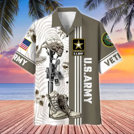 U.S. Army Veteran All Over Prints Oversized Hawaiian Shirt Patriotic Retired Soldiers Patriotic Attire For Military Retirees