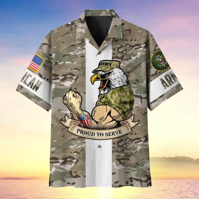 U.S. Army Veteran All Over Prints Oversized Hawaiian Shirt Patriotic Retired Soldiers Patriotic Clothing For Veteran Events