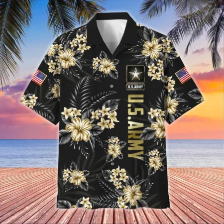 U.S. Army Veteran All Over Prints Oversized Hawaiian Shirt Patriotic Retired Soldiers Respectful Attire For Army Service Members