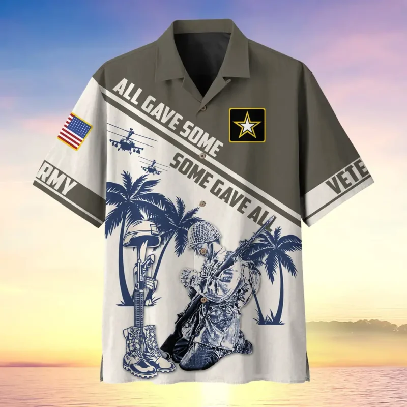 U.S. Army Veteran All Over Prints Oversized Hawaiian Shirt Patriotic Retired Soldiers Respectful Attire For Army Service Members