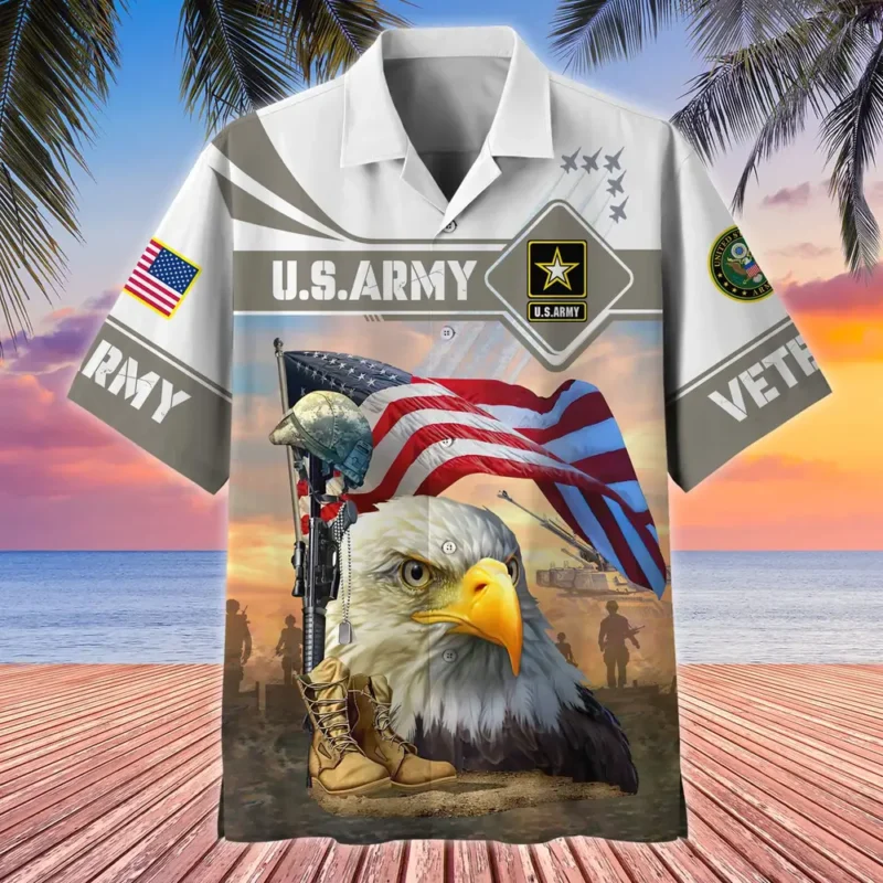 U.S. Army Veteran All Over Prints Oversized Hawaiian Shirt Veteran Pride Military Inspired Clothing For Veterans