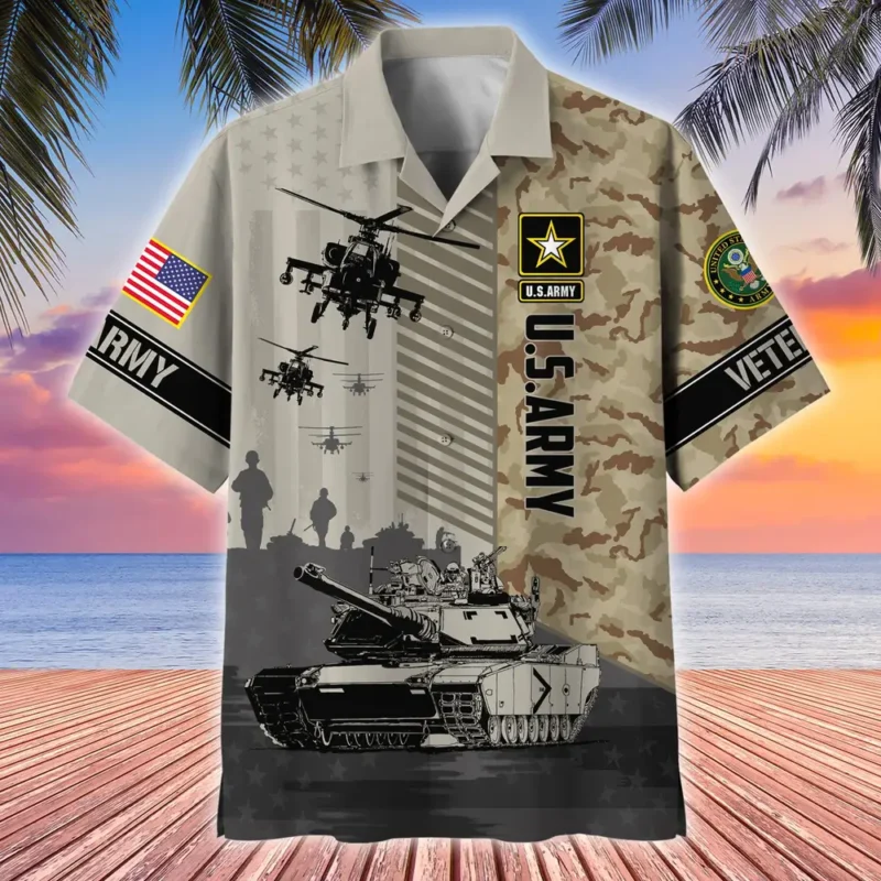 U.S. Army Veteran All Over Prints Oversized Hawaiian Shirt Veteran Pride Patriotic Attire For Military Retirees