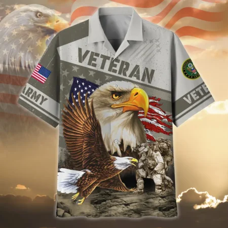 U.S. Army Veteran All Over Prints Oversized Hawaiian Shirt Veteran Pride Patriotic Clothing For Veteran Events