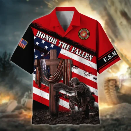 U.S. Marine Corps Veteran  Military Inspired Patriotic Attire For Military Retirees All Over Prints Oversized Hawaiian Shirt