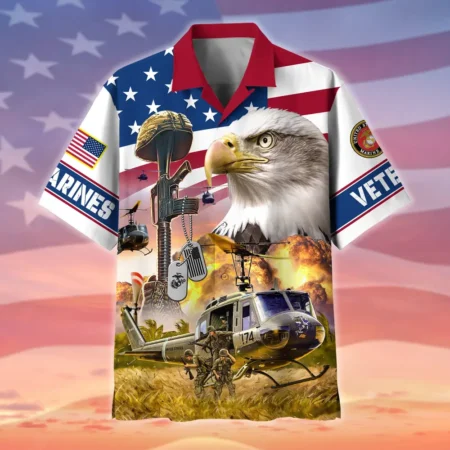 U.S. Marine Corps Veteran  Military Inspired Patriotic Attire For Military Retirees All Over Prints Oversized Hawaiian Shirt