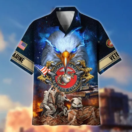 U.S. Marine Corps Veteran  Patriotic Retired Soldiers Military Inspired Clothing For Veterans All Over Prints Oversized Hawaiian Shirt