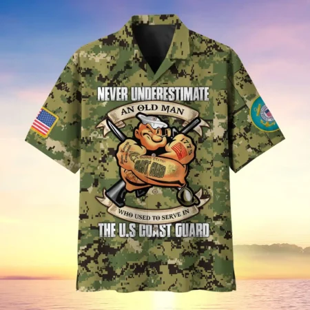 U.S. Coast Guard Veteran  U.S. Coast Guard Veteran Uniform Patriotic Attire For Military Retirees All Over Prints Oversized Hawaiian Shirt