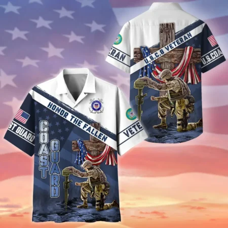 U.S. Coast Guard Veteran  Military Inspired Patriotic Attire For Military Retirees All Over Prints Oversized Hawaiian Shirt