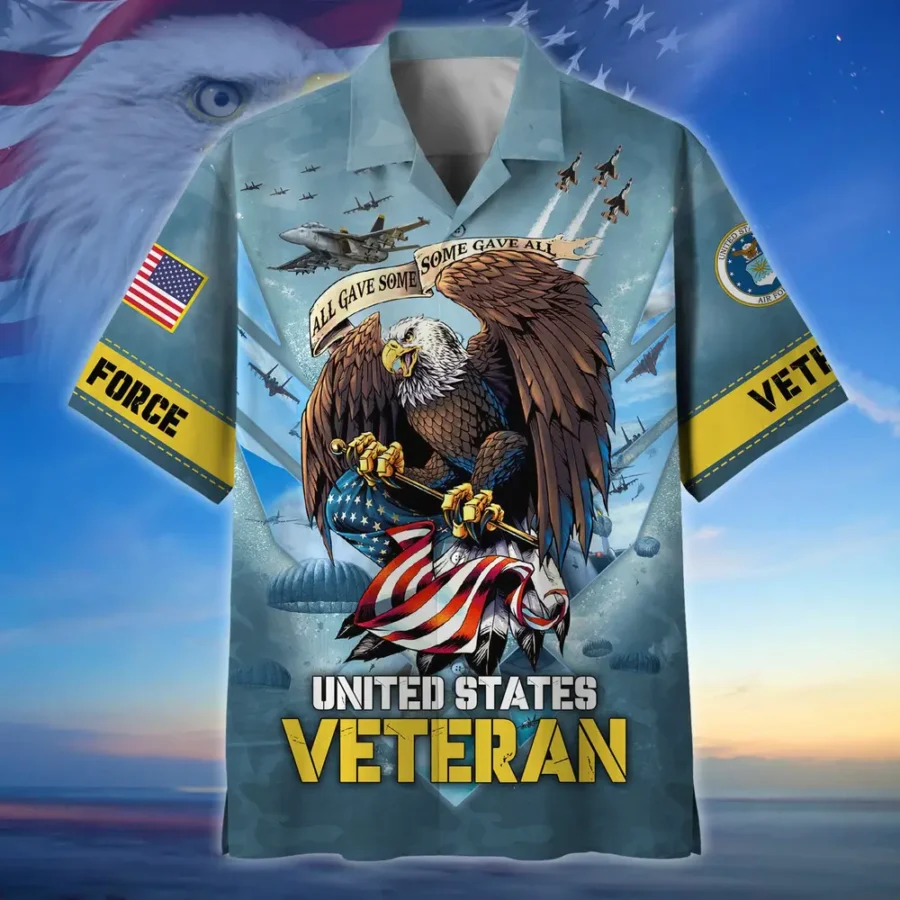 U.S. Air Force Veteran  Military Inspired Patriotic Clothing For Veteran Events All Over Prints Oversized Hawaiian Shirt