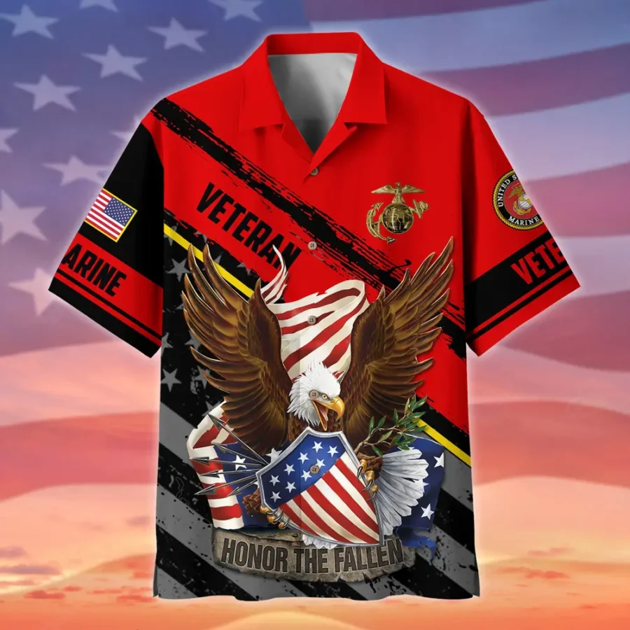 U.S. Marine Corps Veteran  Military Inspired U.S. Marine Corps Veteran Apparel All Over Prints Oversized Hawaiian Shirt