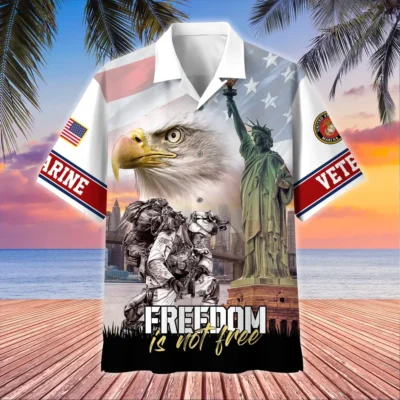 U.S. Marine Corps Veteran  Patriotic Retired Soldiers Patriotic Attire For Military Retirees All Over Prints Oversized Hawaiian Shirt