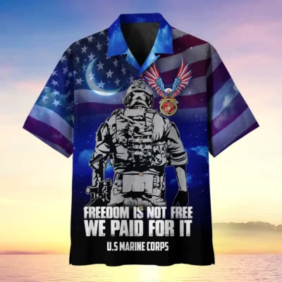 U.S. Marine Corps Veteran  Patriotic Retired Soldiers Patriotic Attire For Military Retirees All Over Prints Oversized Hawaiian Shirt