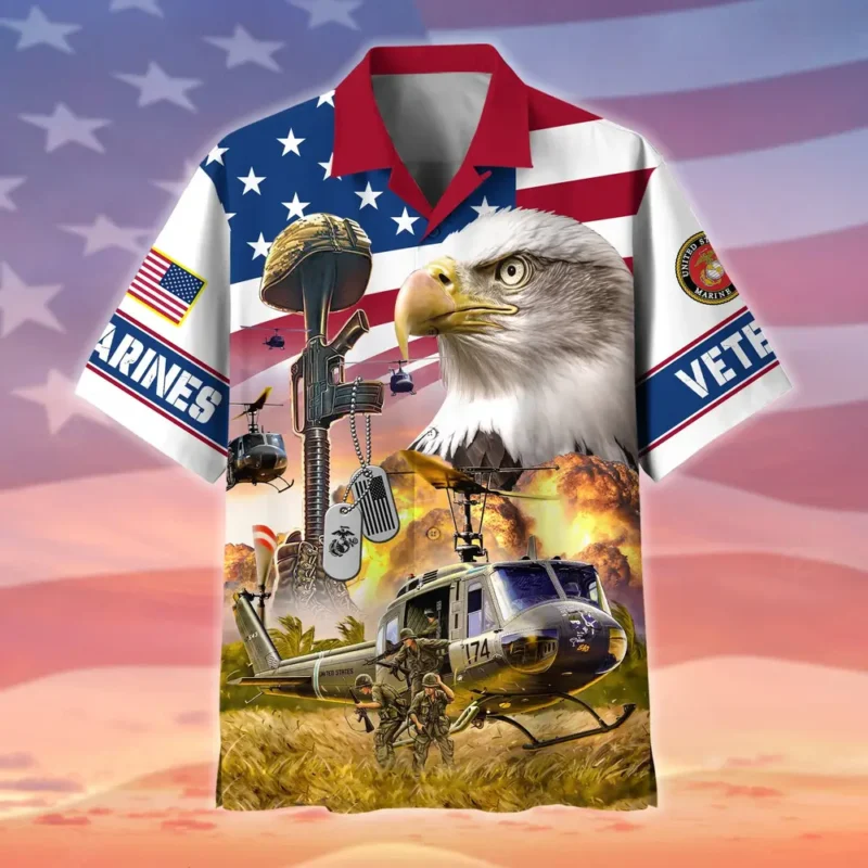 U.S. Marine Corps Veteran  Patriotic Retired Soldiers Patriotic Attire For Military Retirees All Over Prints Oversized Hawaiian Shirt