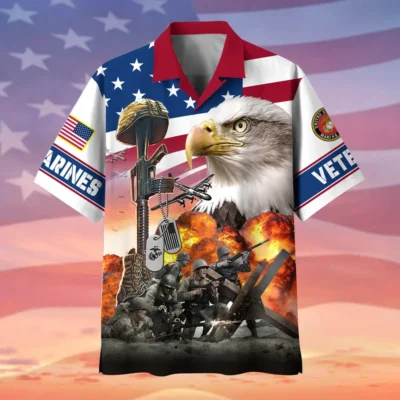 U.S. Marine Corps Veteran  Patriotic Retired Soldiers Patriotic Attire For Military Retirees All Over Prints Oversized Hawaiian Shirt