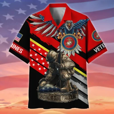 U.S. Marine Corps Veteran  Patriotic Retired Soldiers Patriotic Attire For Military Retirees All Over Prints Oversized Hawaiian Shirt