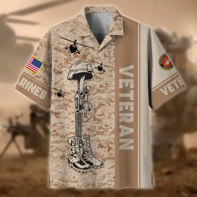 U.S. Marine Corps Veteran  Patriotic Retired Soldiers Patriotic Clothing For Veteran Events All Over Prints Oversized Hawaiian Shirt