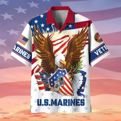 U.S. Marine Corps Veteran  Patriotic Retired Soldiers Patriotic Clothing For Veteran Events All Over Prints Oversized Hawaiian Shirt