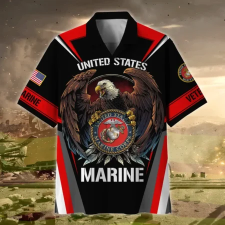 U.S. Marine Corps Veteran U.S. Marine Corps Retirees Patriotic Clothing For Veteran Events All Over Prints Oversized Hawaiian Shirt