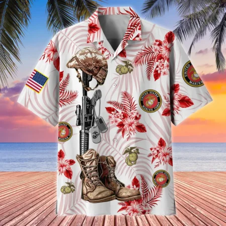 U.S. Marine Corps Veteran Veteran Pride Patriotic Attire For Military Retirees All Over Prints Oversized Hawaiian Shirt
