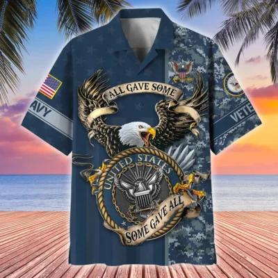 U.S. Navy Veteran  Military Inspired Patriotic Attire For Military Retirees All Over Prints Oversized Hawaiian Shirt