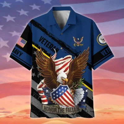 U.S. Navy Veteran  Military Inspired Patriotic Attire For Military Retirees All Over Prints Oversized Hawaiian Shirt