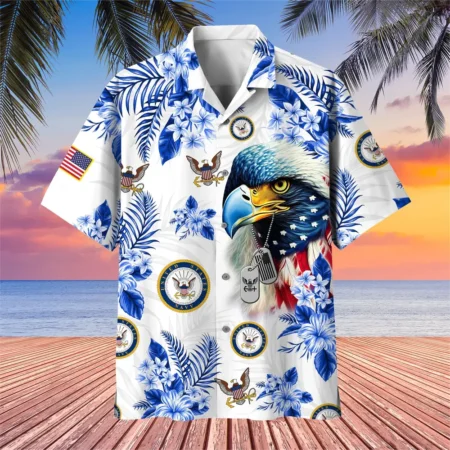 U.S. Navy Veteran  Military Inspired Patriotic Attire For Military Retirees All Over Prints Oversized Hawaiian Shirt