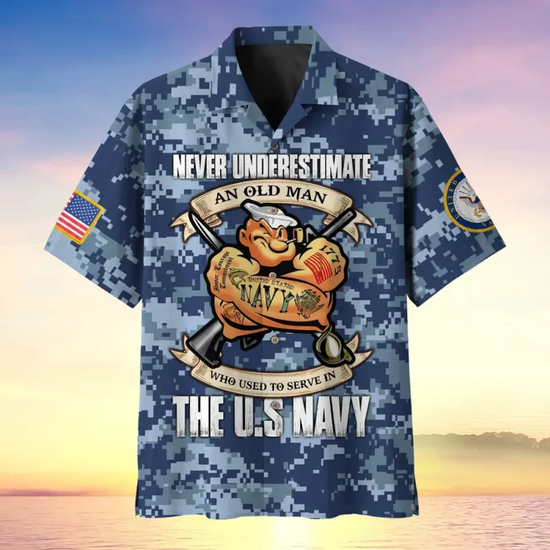 U.S. Navy Veteran Navy Retirees Patriotic Clothing For Veteran Events All Over Prints Oversized Hawaiian Shirt