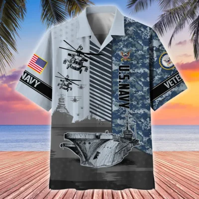 U.S. Navy Veteran  Navy Veteran Uniform Patriotic Attire For Military Retirees All Over Prints Oversized Hawaiian Shirt