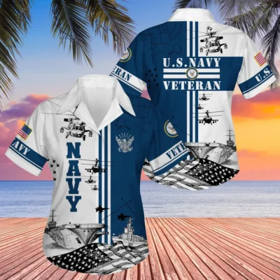 U.S. Navy Veteran  Navy Veteran Uniform Patriotic Attire For Military Retirees All Over Prints Oversized Hawaiian Shirt