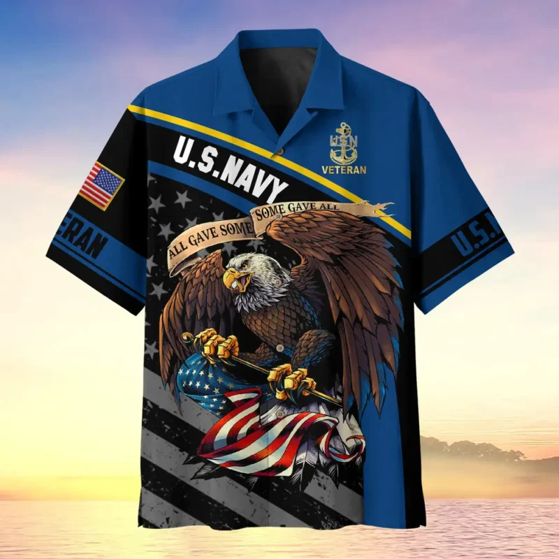 U.S. Navy Veteran  Navy Veteran Uniform Patriotic Attire For Military Retirees All Over Prints Oversized Hawaiian Shirt