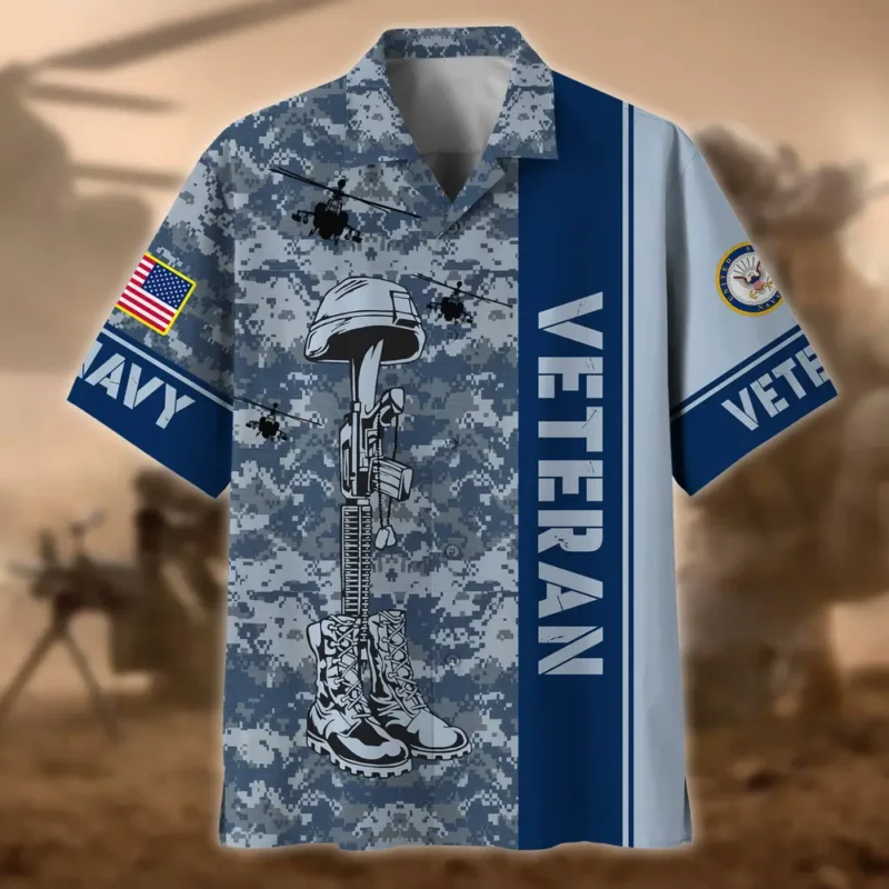 U.S. Navy Veteran  Navy Veteran Uniform Patriotic Clothing For Veteran Events All Over Prints Oversized Hawaiian Shirt