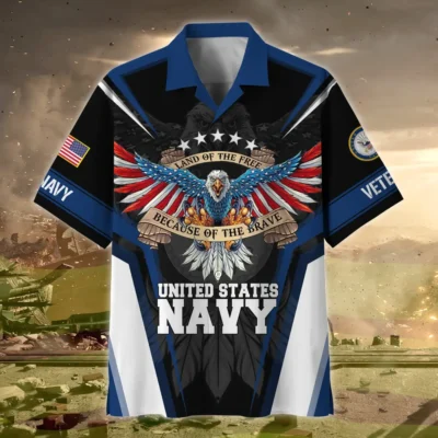 U.S. Navy Veteran  Navy Veteran Uniform Patriotic Clothing For Veteran Events All Over Prints Oversized Hawaiian Shirt