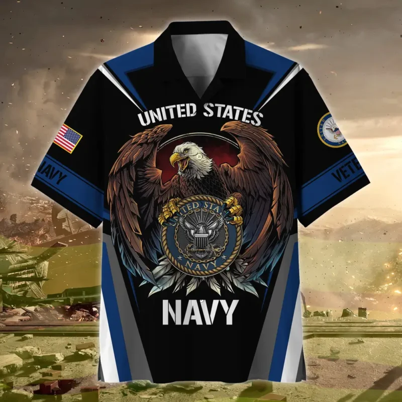 U.S. Navy Veteran  Navy Veteran Uniform Patriotic Clothing For Veteran Events All Over Prints Oversized Hawaiian Shirt