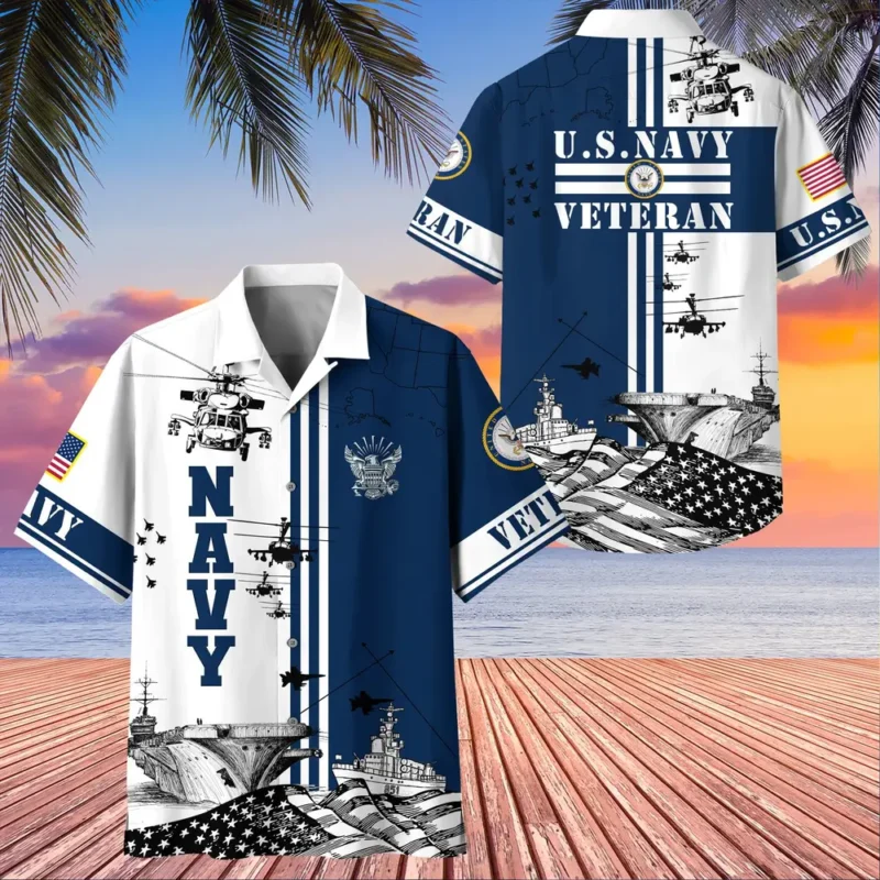 U.S. Navy Veteran  Navy Veteran Uniform Patriotic Clothing For Veteran Events All Over Prints Oversized Hawaiian Shirt