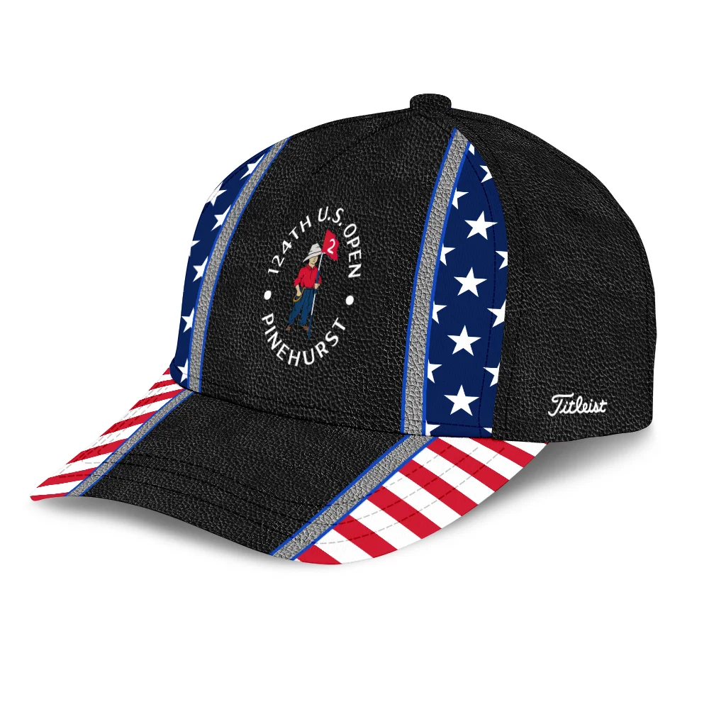 Ping US Flag Blue Red Black Leather 124th U.S. Open Pinehurst Golf Style Classic Golf All over Print Cap
