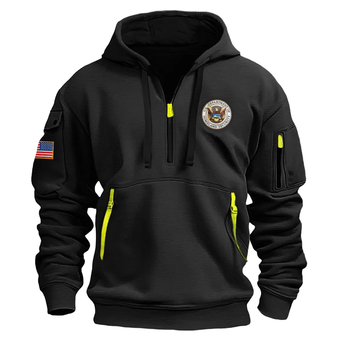US Military All Branches Department Of Homeland Security Fashion Hoodie Half Zipper